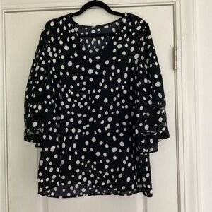 Black and White Polka Dot Bell 3/4 Sleeve Blouse